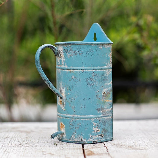 Rustic Blue Iron Flower Pot with Handle - - Planter