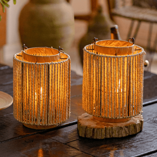 Portable Lantern Candle Holder Rope Paper Lantern - - candle holder