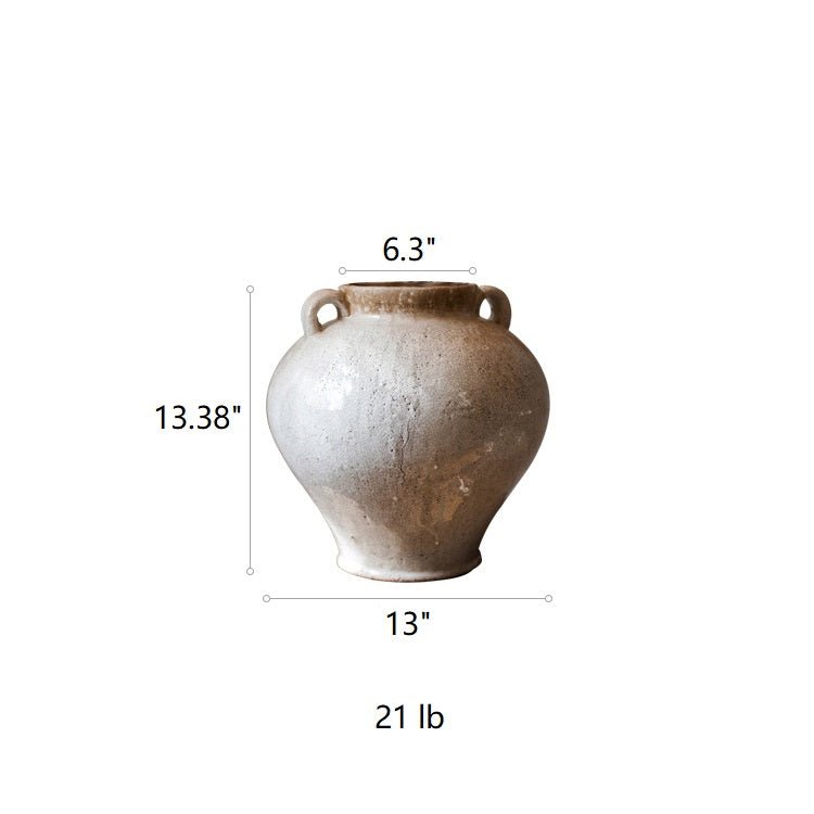 Large French Country White Ceramic Flower Vase - -