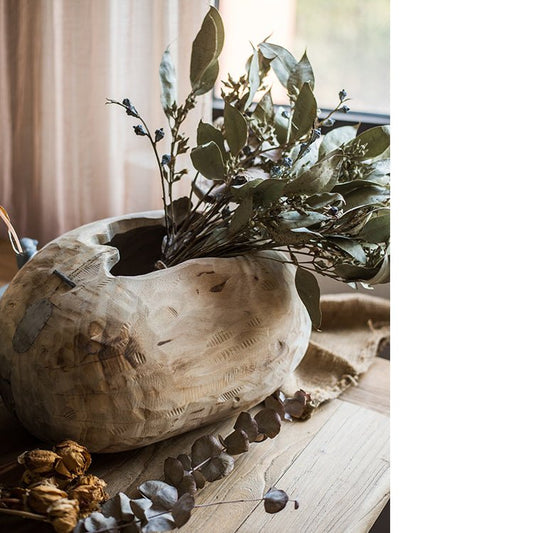 Parasol Tree Wood Natural Solid Wood Floral Container - - planter
