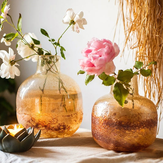 Hand Blown Bubble Glass Bud Vase Amber - - Vases