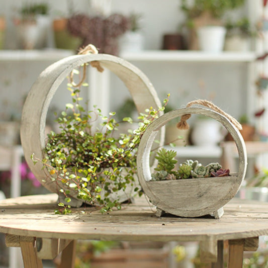 Solid Wood Hanging Planter Round Shape Planter - -