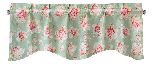 DaDa Bedding Hint of Mint Floral Pastel Roses Cottage Window Curtain Valance - - Valance