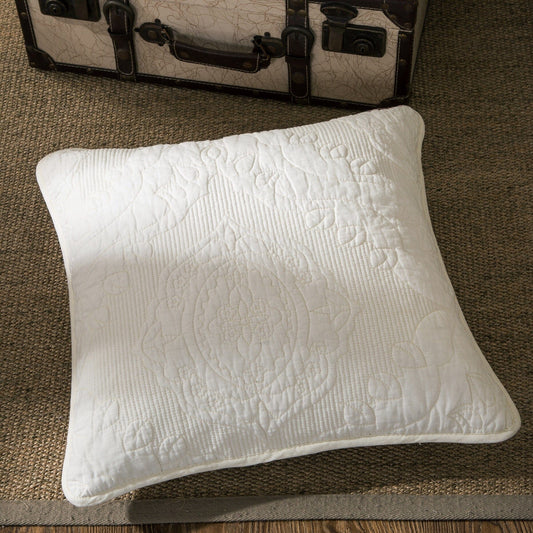 Tache Cotton Ivory White Paisley Damask Matelassé Powder Snow Cushion Covers / Euro Sham - - Euro Sham / Cushion Cover
