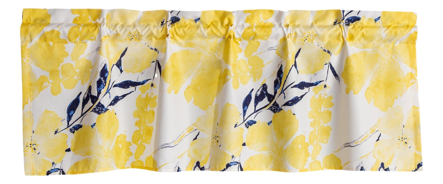Tache Microfiber Watercolor Tropical Floral Yellow Blue Window Treatment Valance (JHW-841) - - Valance