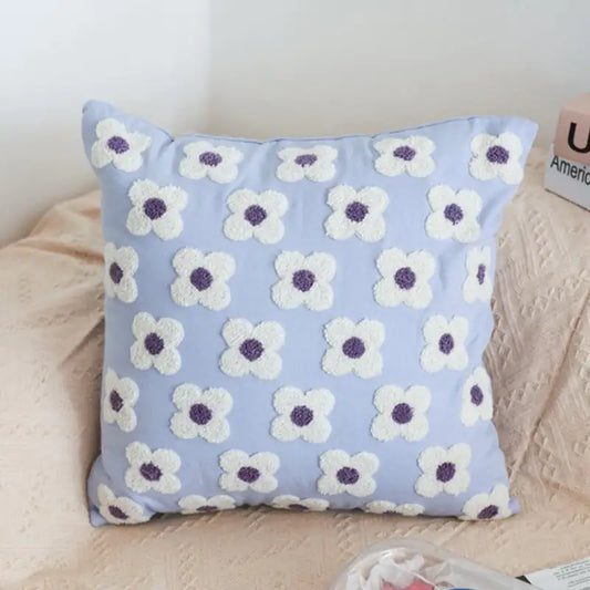 Nordic Cotton Embroidered Flower Pillowcase - Purple florets pillowcase 45x45cm - pillow cover