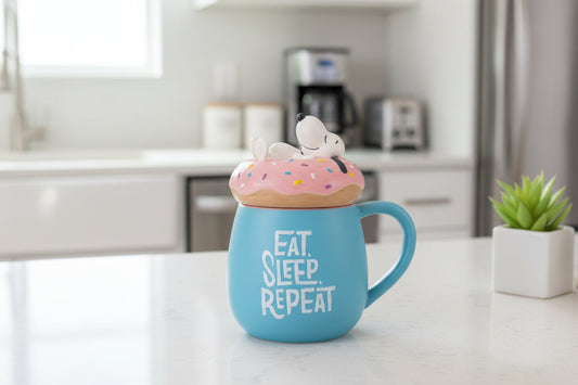Blue Eat Sleep Snoopy Mug with Lid Doughnut Lid - Snoopy - Mug