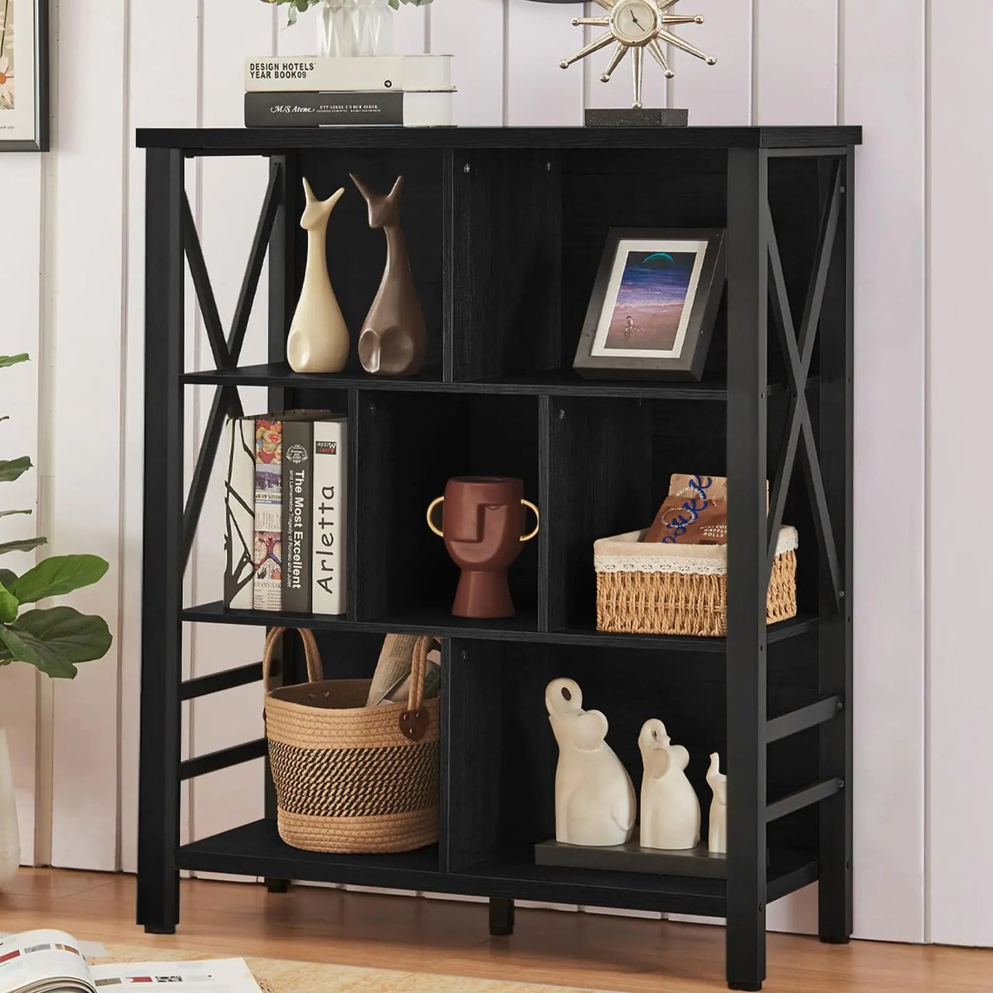 Black 3-Shelf Wooden Display Cabinet - Kia Day Design