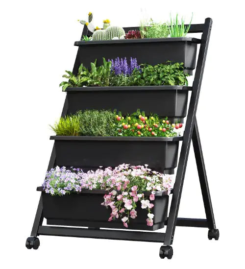 4 Tier Vertical Wheeled Garden Bed - Black - planter