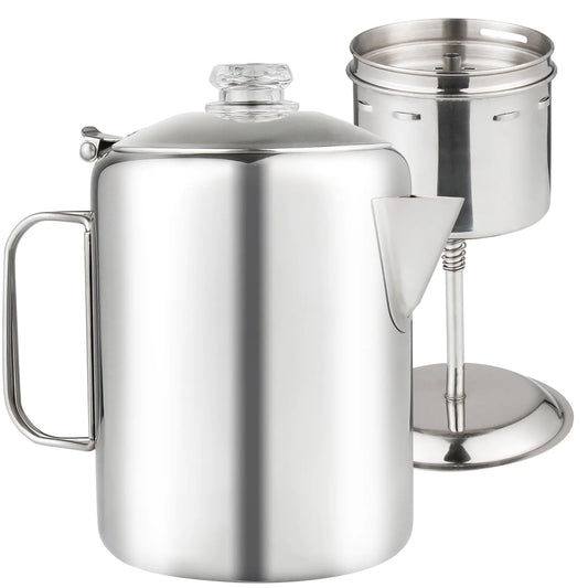 Stainless Steel Coffee Percolator with Heat Resistant Glass Knob Top - Kia Day Design