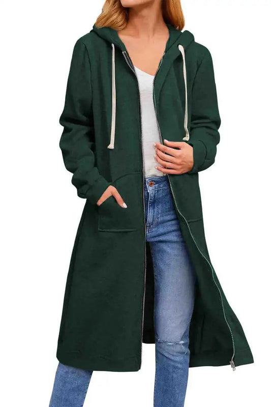 Hooded Ladies Long Jacket with Drawstring - Kia Day Design