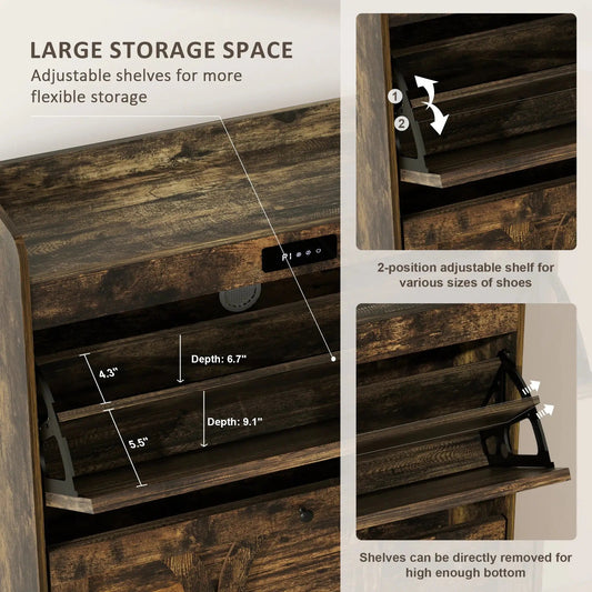 Dark Brown Shoe Deodorizing Storage Cabinet with 2 Flip Drawers - Kia Day Design