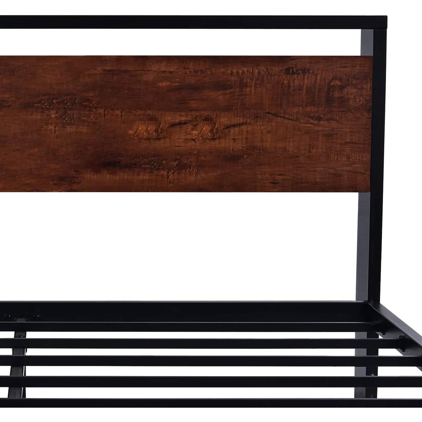 King Metal Platform Bed Frame with Mahogany Wood Panel Headboard Footboard - - Bedroom > Bed Frames > Platform Beds