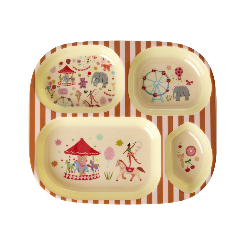 Melamine Kids 4 Room Plate - Fun Fair Pink Print - - - Kids