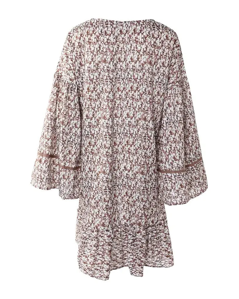 Spring V Neck Floral Sleeve Long Dress - Kia Day Design
