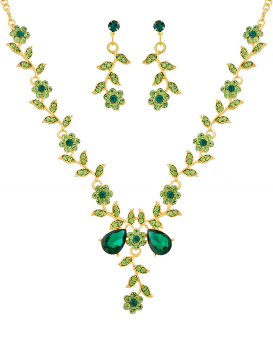 Sacina Green Bridesmaid Jewelry Set Flower Leaf Rhinestone Necklace and Earrings Set Wedding Jewelry Green Necklace Green Jewelry Set for Women Vintage Necklace Christmas Jewelry Gift