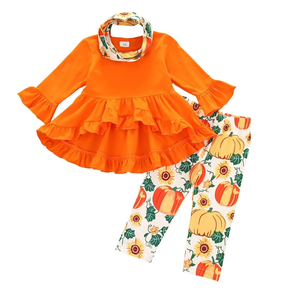 Toddler Pumpkin Print Pants Set - - baby clothes