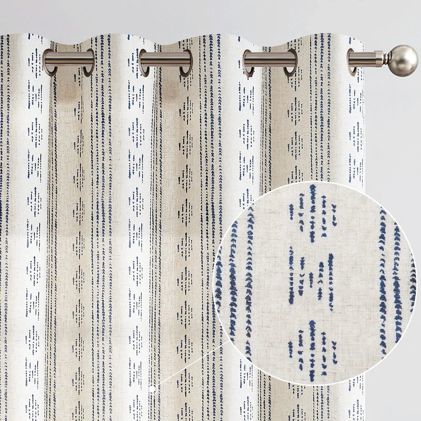 Blue Geometric Striped Patterned 90 Inches Long Curtains Light Filtering Grommet Window 2 Panels - Kia Day Design