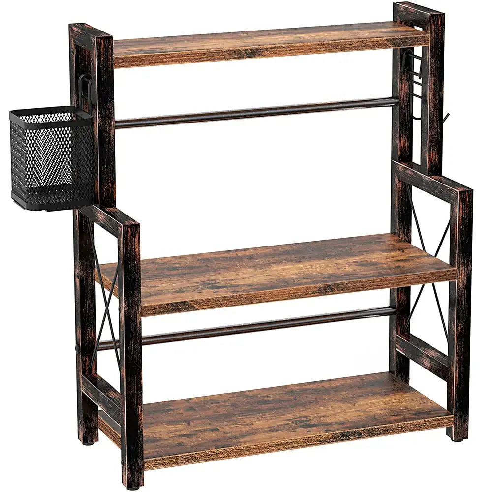 Countertop 3-Tier Shelf Organizer Rack with Wire Basket 2 Hooks - Kia Day Design