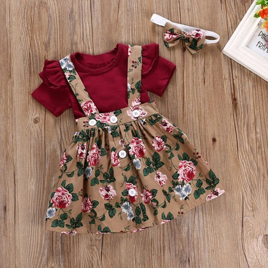Baby Girl Floral Print Dress Romper Headband Clothes Set Kia Day Design