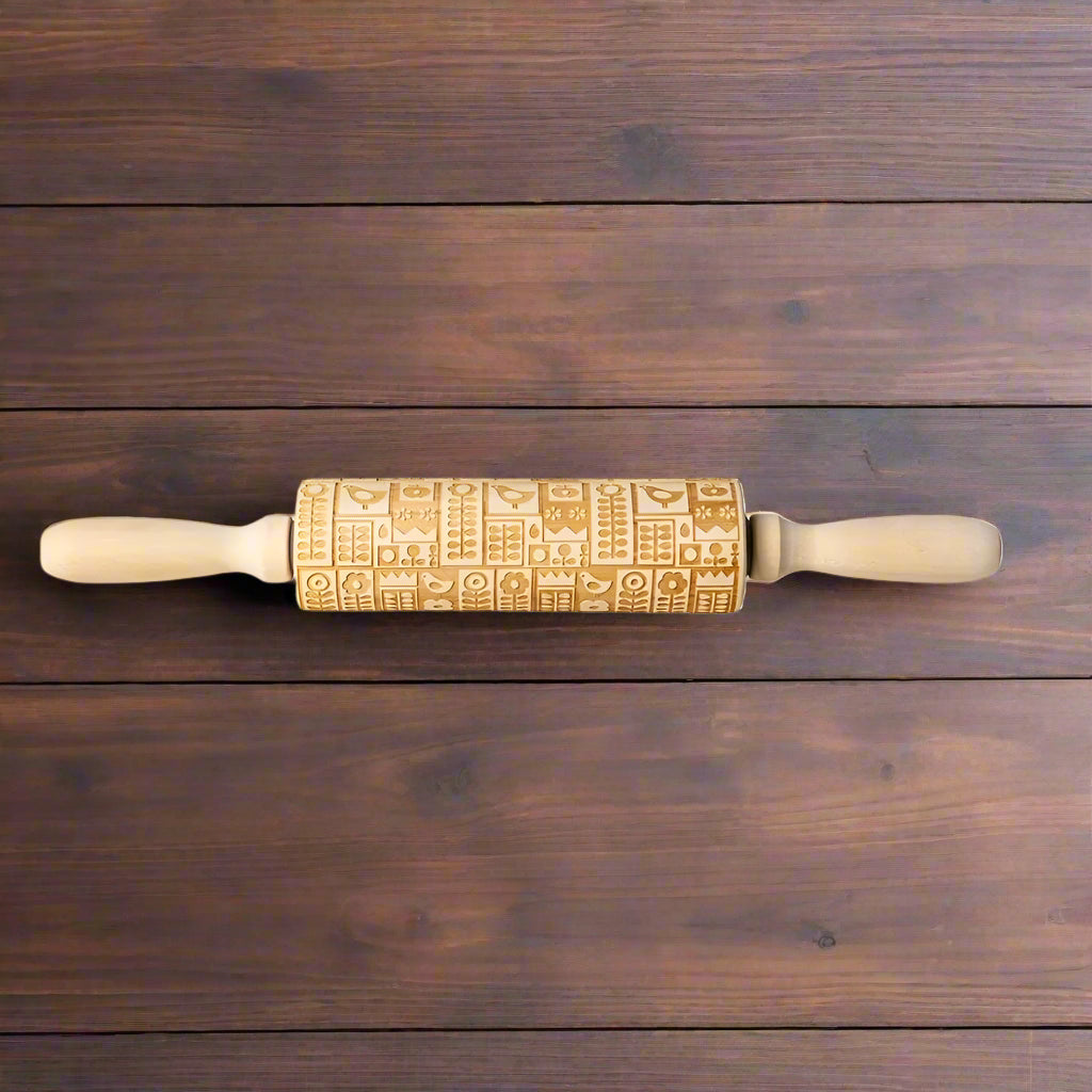Wooden Embossed Rolling Pin - Kia Day Design