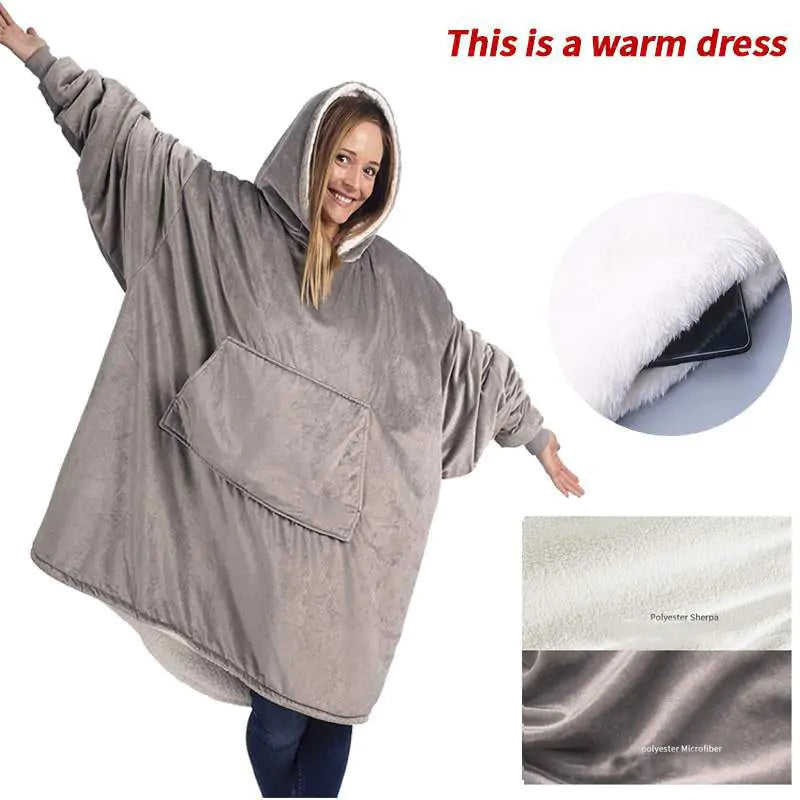 Fleece Wearable Blanket with Sleeves Big Pocket - Kia Day Design