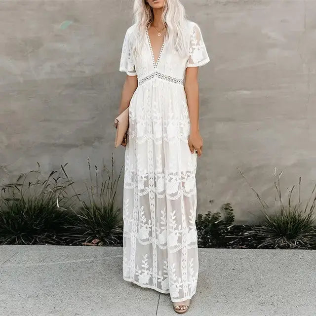 Lace Summer Dress - 02 White S - dress