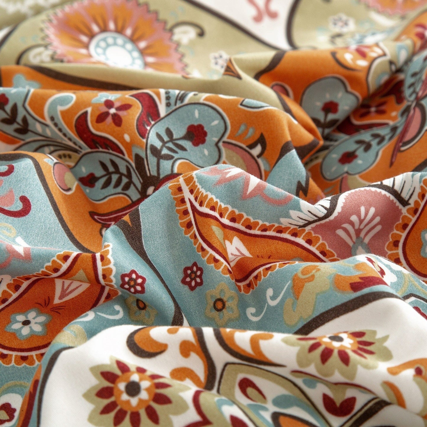 DaDa Bedding Bohemian Fitted Sheet w/Pillow Cases - Coral Teal - -