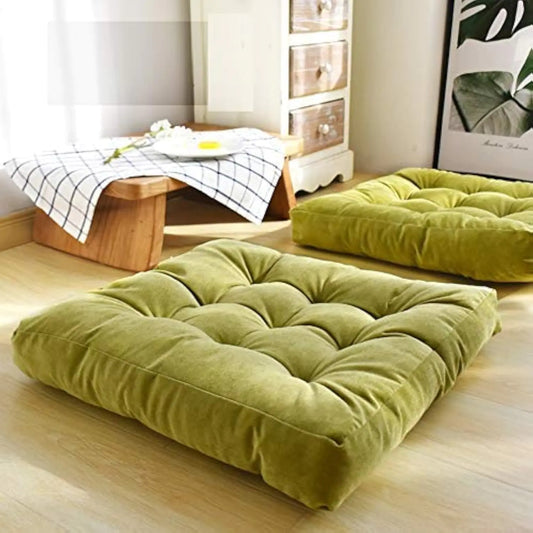 Green Square Large Floor Pillow Solid Thick Tufted Seat Cushion - Kia Day Design
