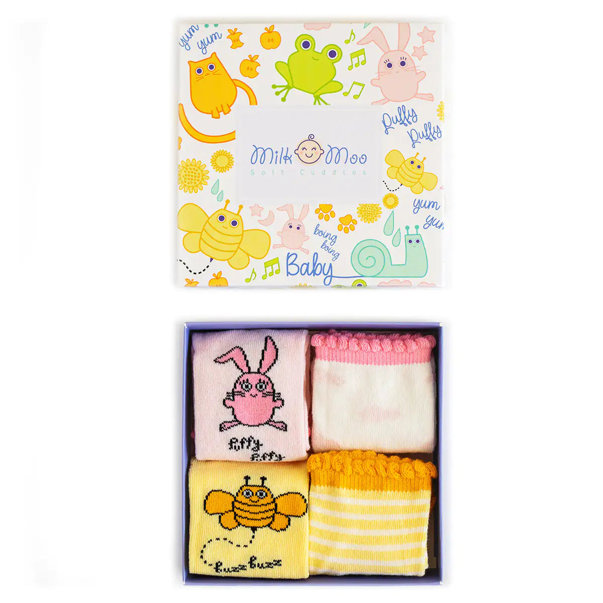 Milk&Moo Buzzy Bee and Chancin 4 Piece Baby Sock Set Kia Day Design