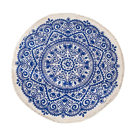 Chic Round Cotton Boho Mandala Area Rug with Tassels Kia Day Design