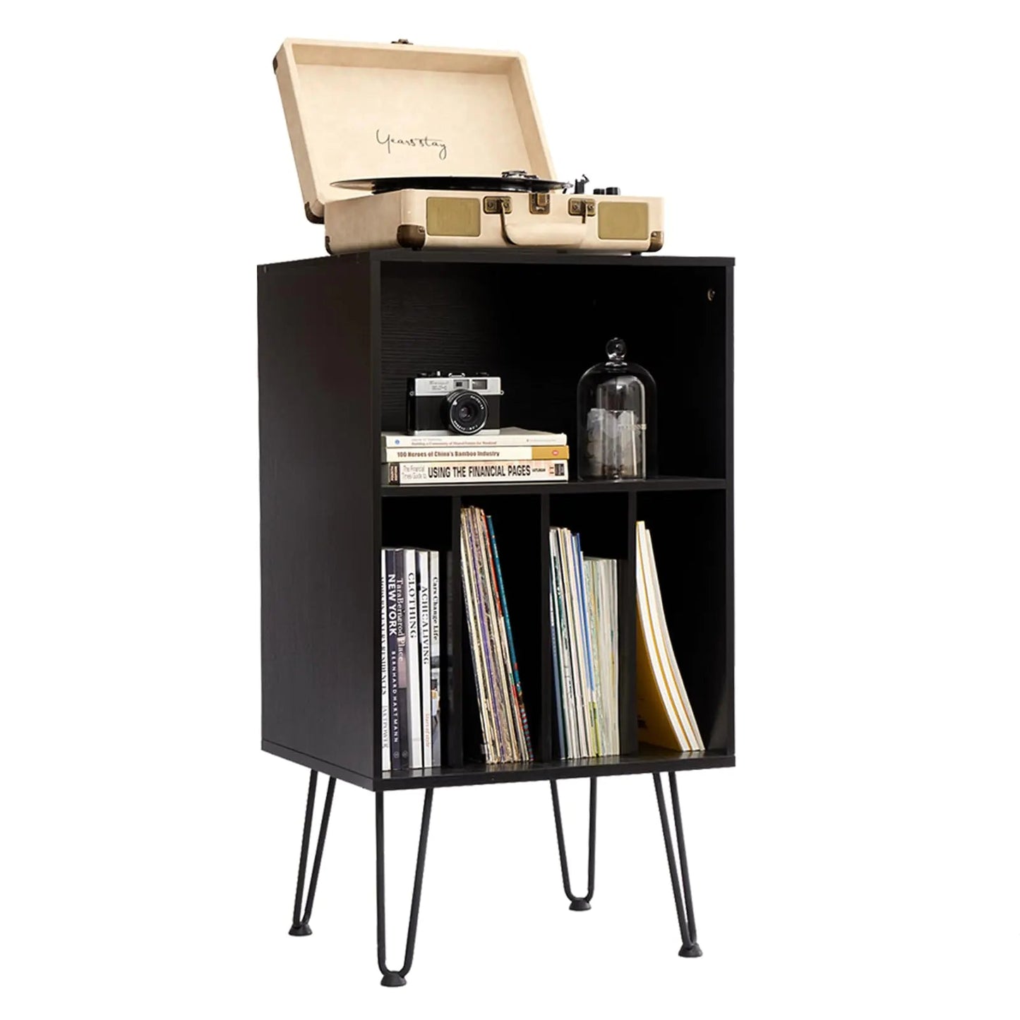 Black 150 Album Record Player Stand - - cabinet