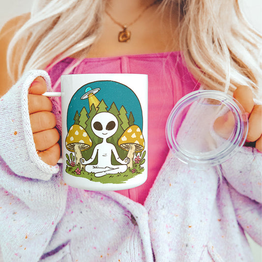 Meditating Alien Insulated Travel Mug - - mugs