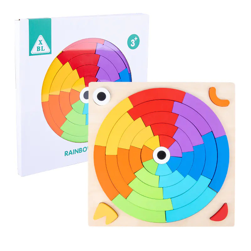 Wooden Rainbow Geometry Puzzle for Kids - - puzzle