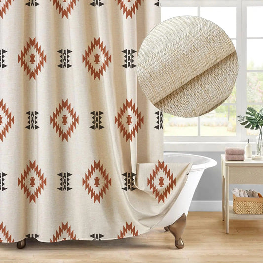 Aztec Geometric Striped Fabric Shower Curtain Set with Hooks 60x71 - Kia Day Design