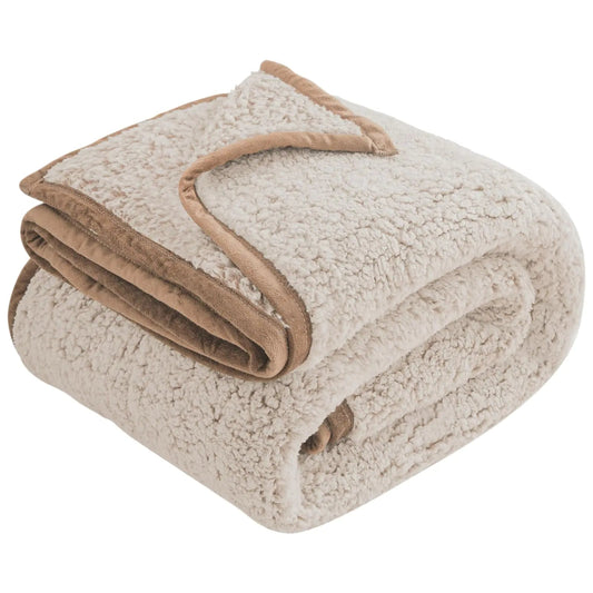 Khaki Fuzzy Fleece Thick Reversible Throw Blanket