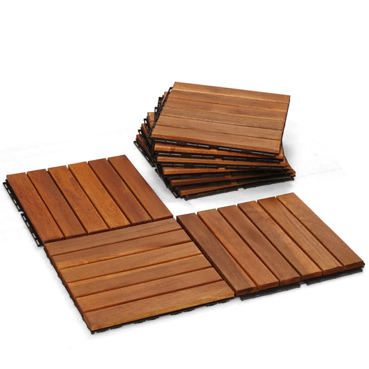 Solid Wood Deck Tiles 6 Slat Set 9 - Natural - Deck Tiles