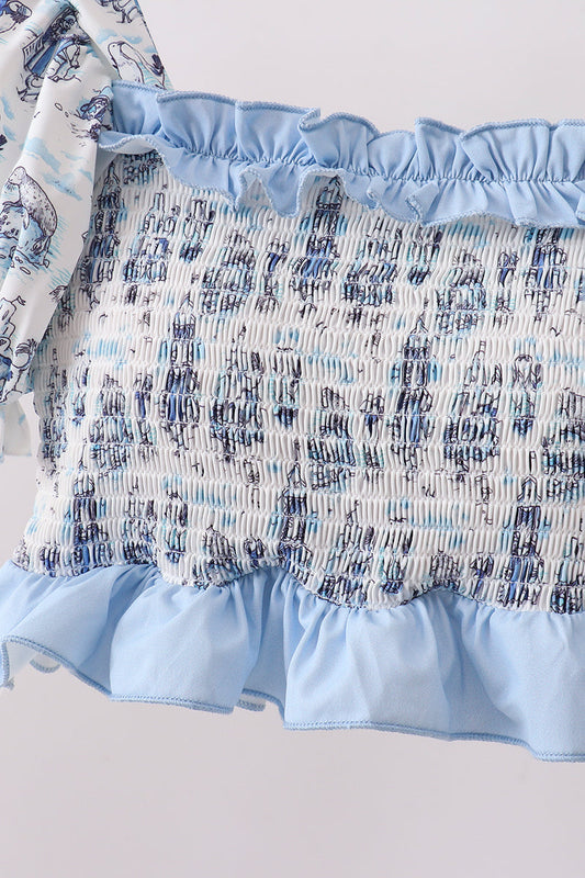 Blue Beach Smocked UPF Women Swim Set - - Swimwear