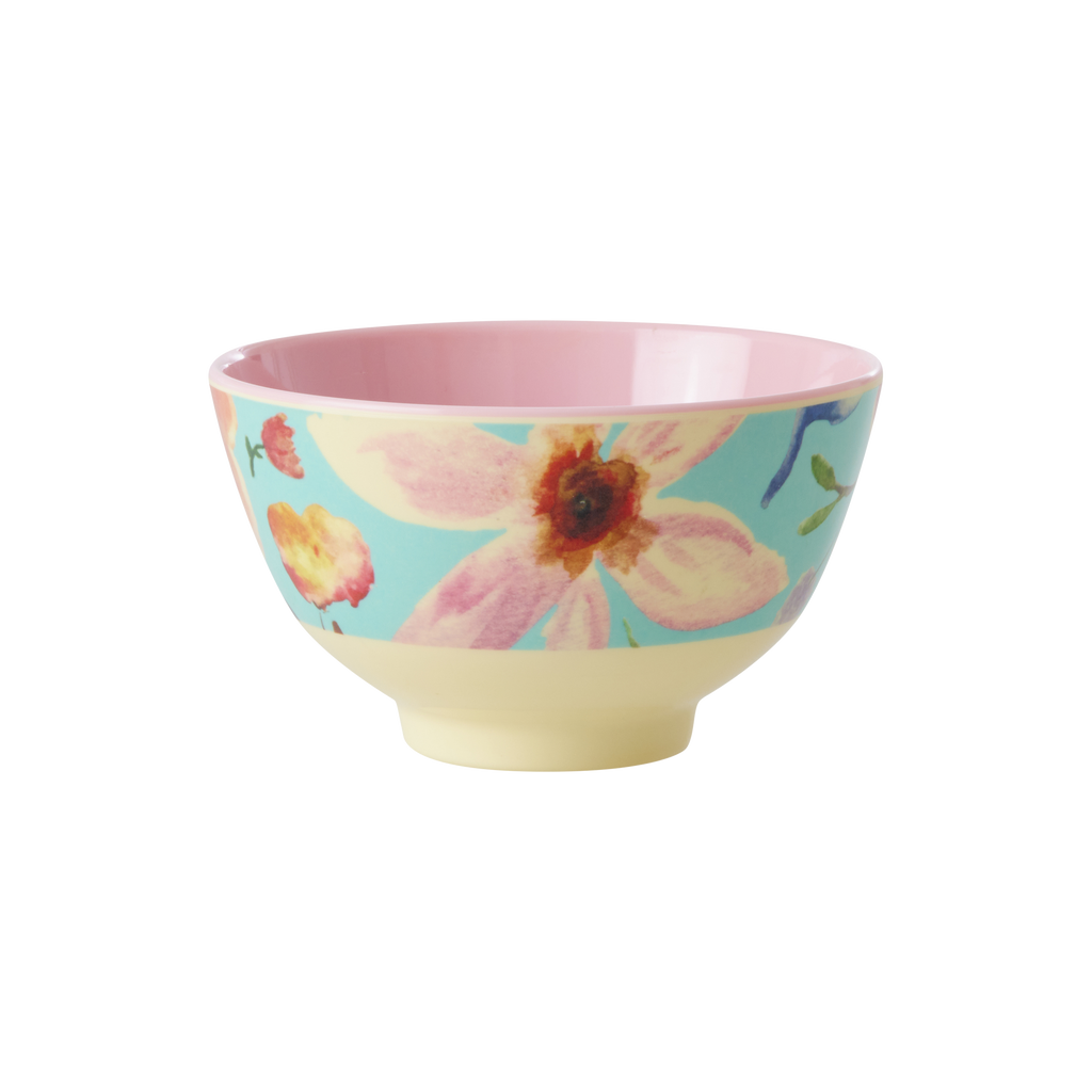 Small Melamine Bowl - Mint Selma Flower Print - - Tableware