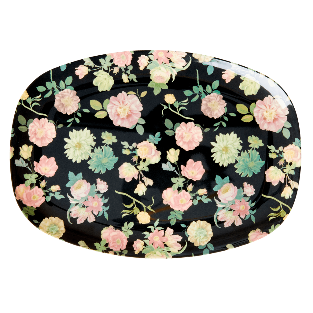Melamine Rectangular Plate | Dark Rose Print - - Plates