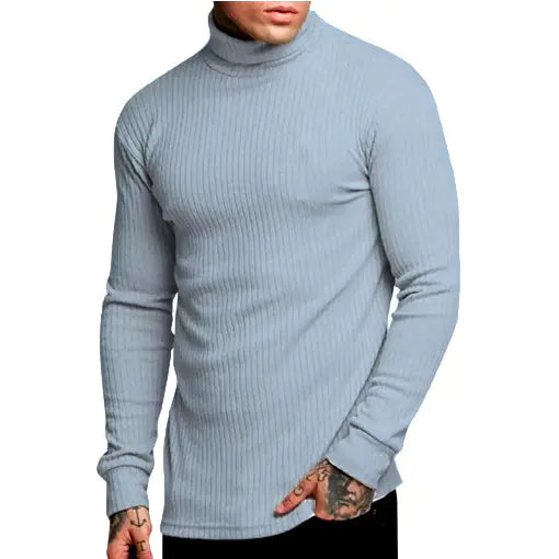 Casual Men's High Neck Solid Color Knitwear - Kia Day Design