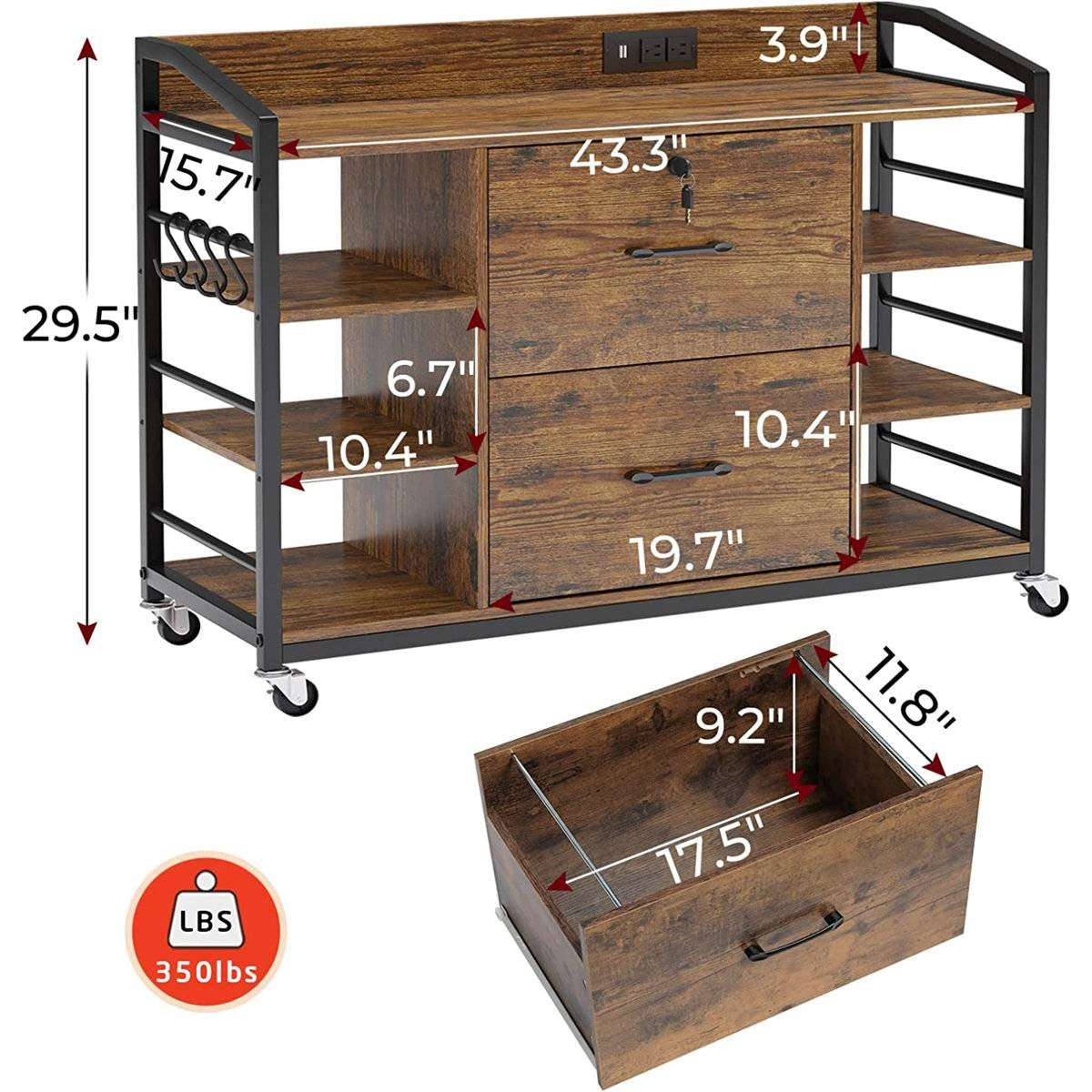 Brown Printer Stand Bookcase Power Station Mobile Office File Cabinet - - Office > Filing Cabinets