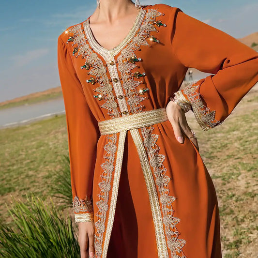 Ladies Long Sleeve Orange Dress - Orange M - dress