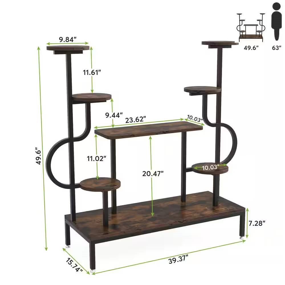 Modern Industrial Metal Wood Stepped Shelf Bookcase Plant Stand Shelving Unit - - Accents > Plant Stands