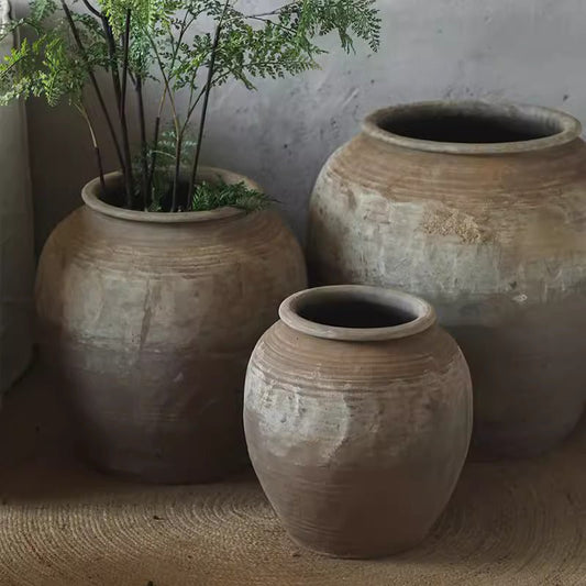 Round Earthenware Pot - -