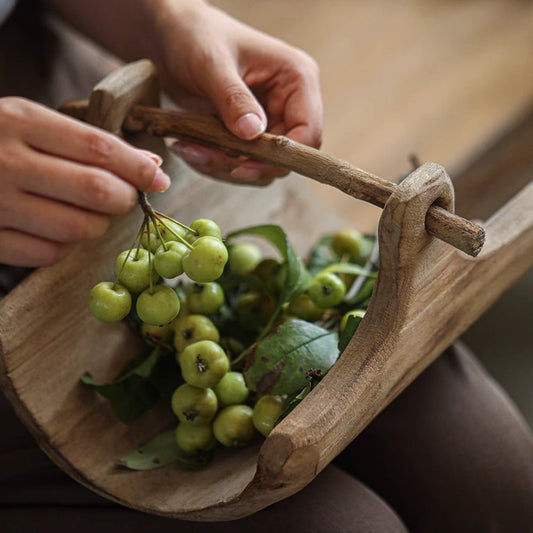 Rustic Wooden Basket Tray - -