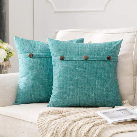 Turquoise Decorative Linen Throw Pillow Cover Set - Kia Day Design