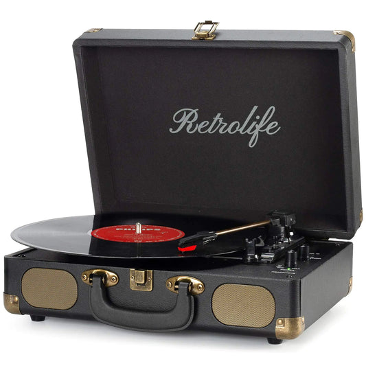 Suitcase Vinyl Record Player 3-Speed Bluetooth with Built-in Speakers - Kia Day Design