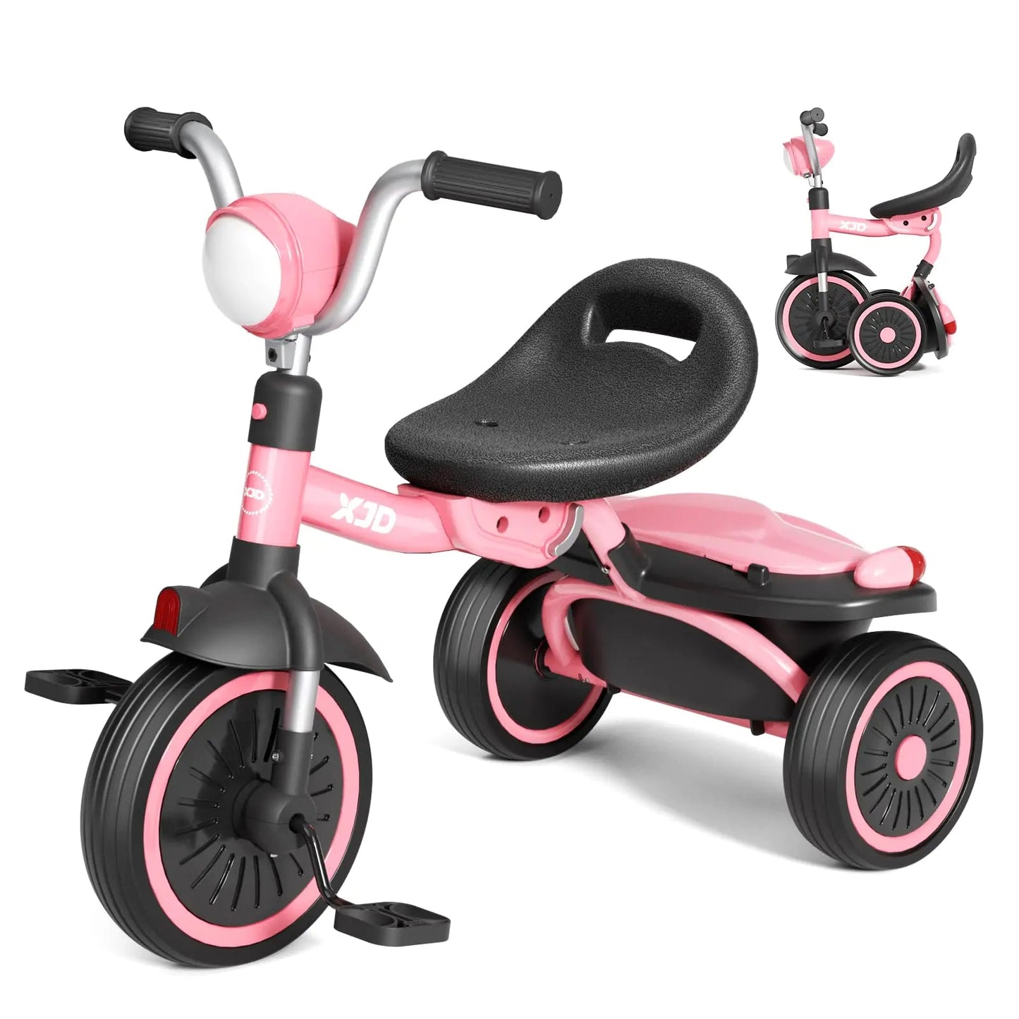 Pink Foldable Toddler Tricycle with Pedals Adjustable Comfortable Seat - Kia Day Design
