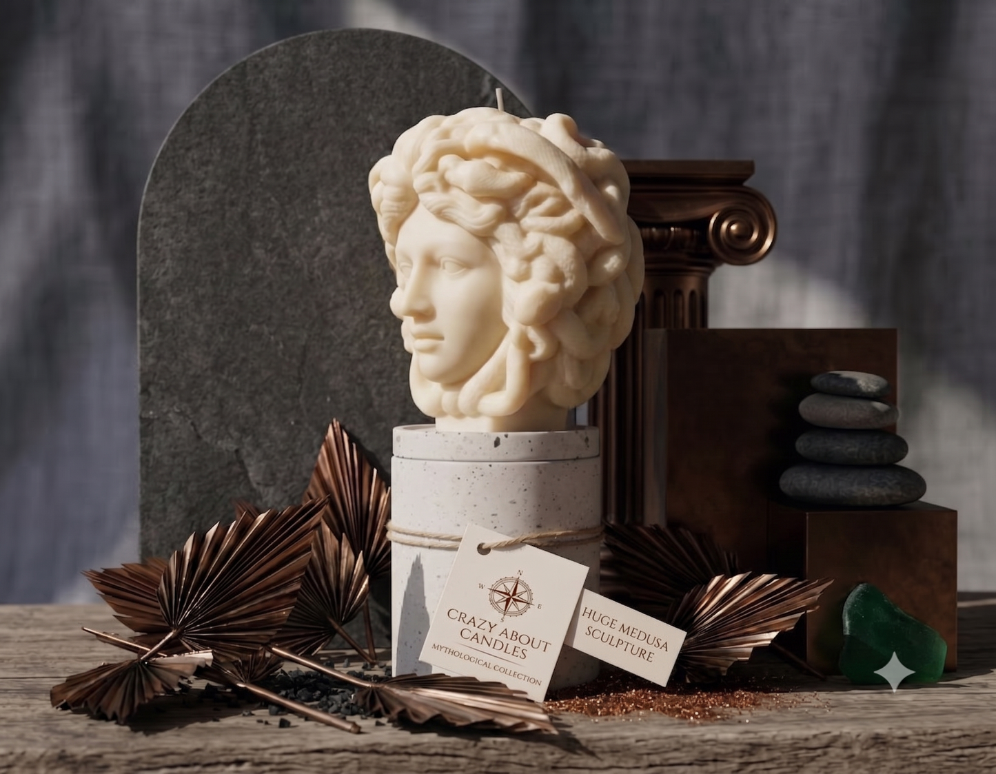 Medusa Sculpture Candle – Hand-Poured Soy Wax | 8” Greek Mythology Art - - candles